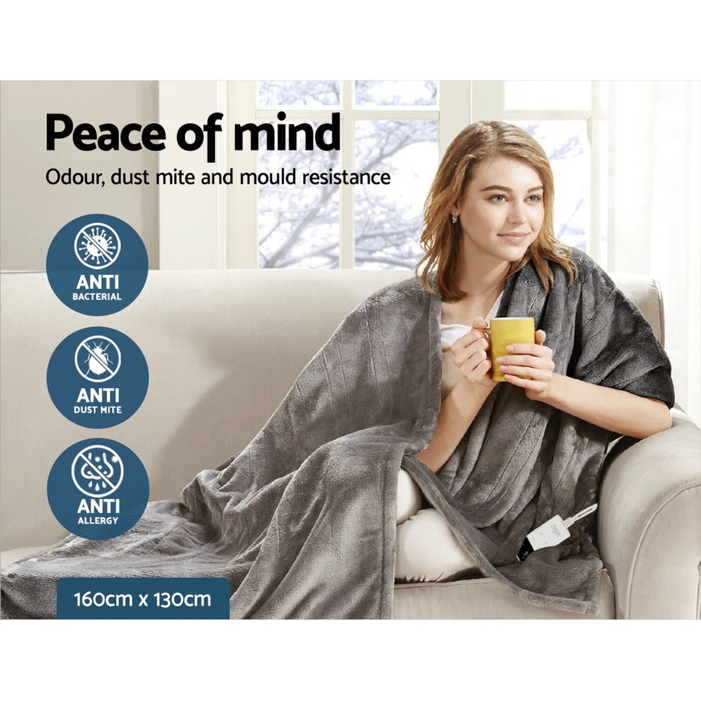Giselle Bedding Heated Electric Throw Rug Fleece Sunggle Blanket Washable Silver EB-THROW-RUG-SR