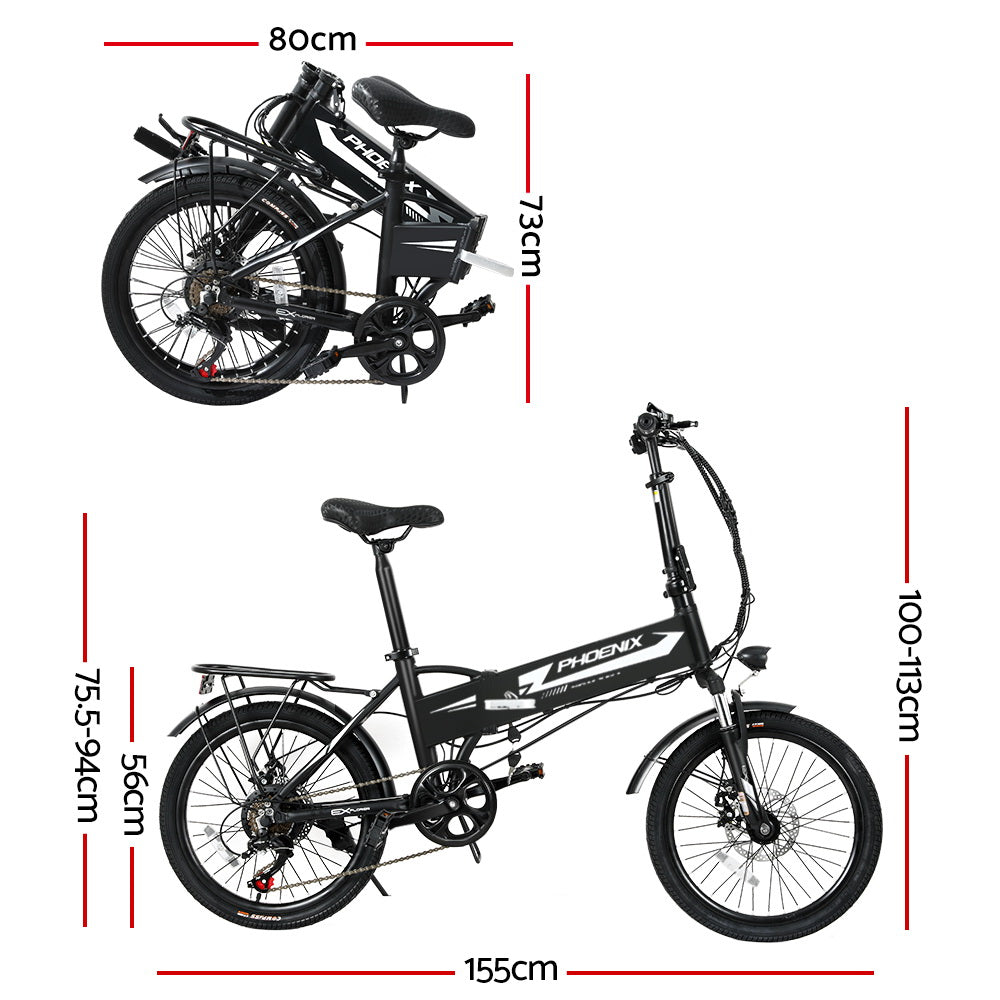 Phoenix 20 Inch Electric Bike Folding Urban Bicycle eBike Removable Battery EBIKE-20FD-201-BK