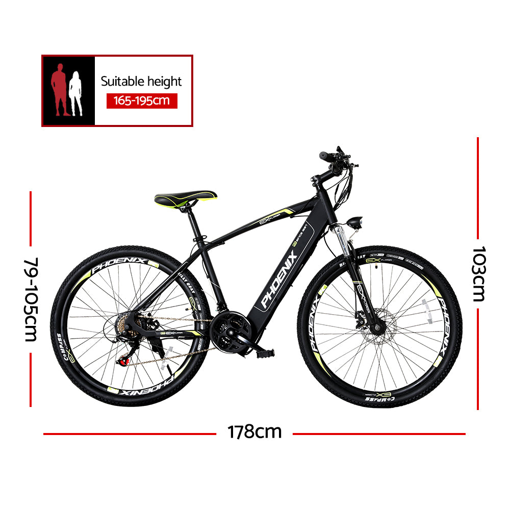 Phoenix 27.5 Inch Electric Bike Mountain Bicycle eBike Built-in Battery EBIKE-275IN-X7-BK