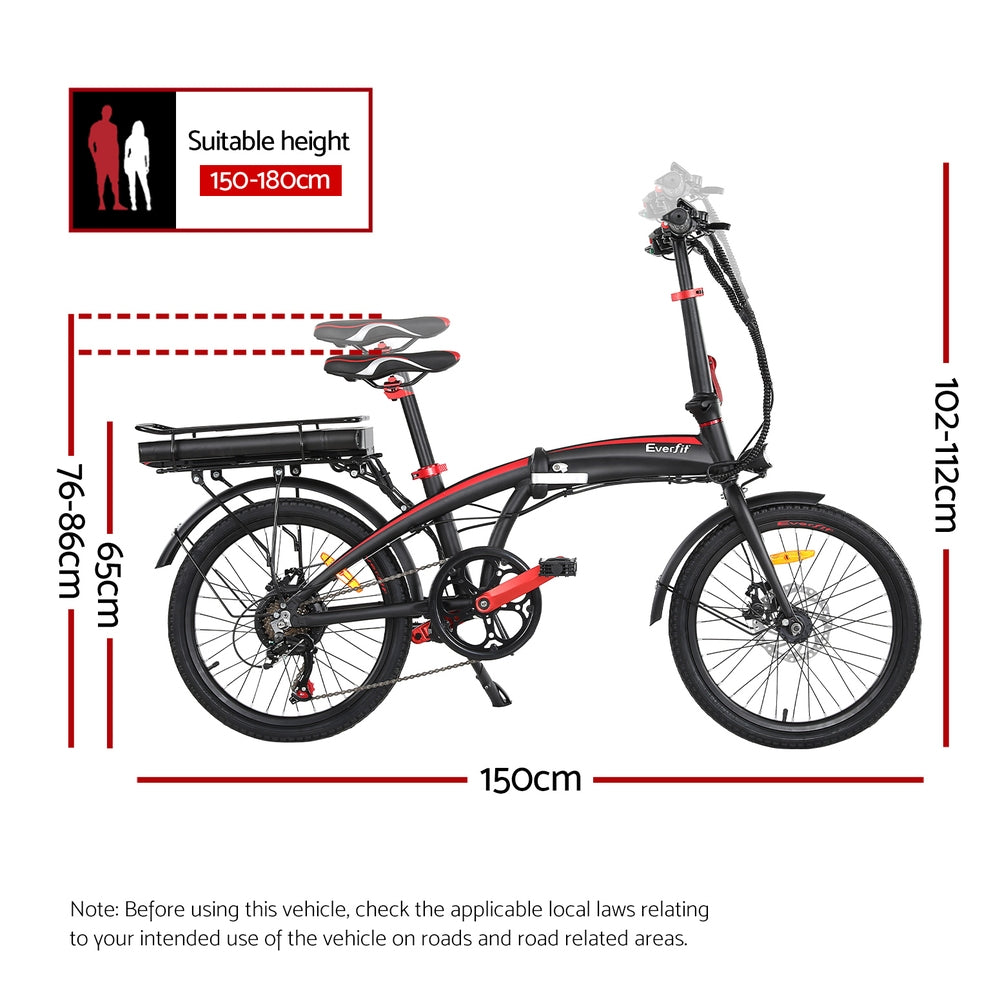 Everfit Folding Electric Bike Urban City Bicycle eBike Rechargeable Battery 250W EBIKE-C-20FD-ALU-BK