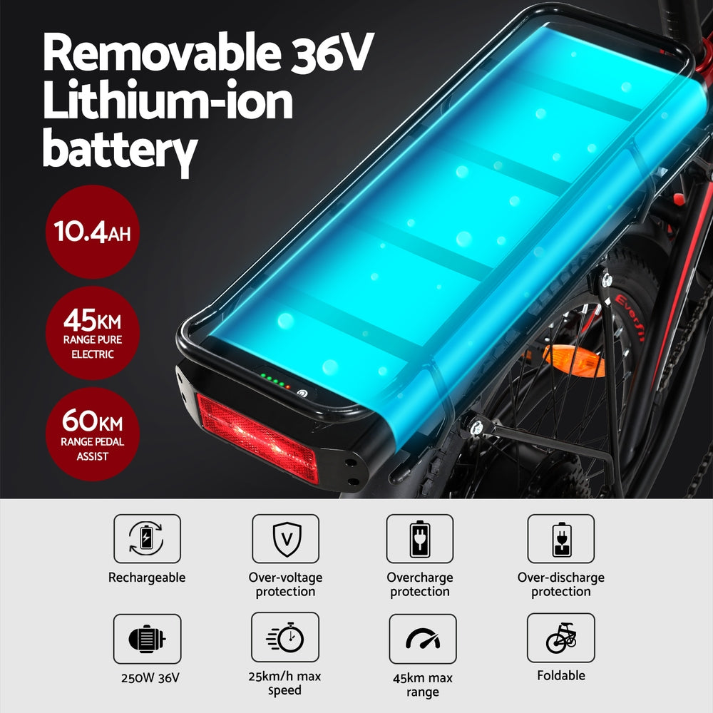 Everfit Folding Electric Bike Urban City Bicycle eBike Rechargeable Battery 250W EBIKE-C-20FD-ALU-BK