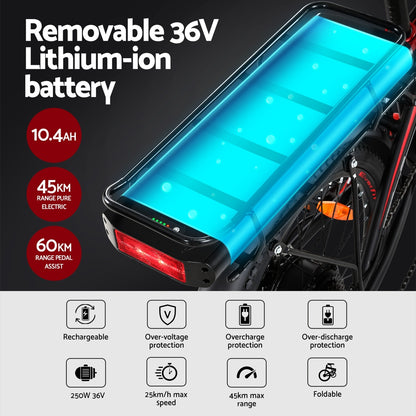 Everfit Folding Electric Bike Urban City Bicycle eBike Rechargeable Battery 250W EBIKE-C-20FD-ALU-BK