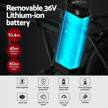 Everfit 20 Inch Folding Electric Bike Urban City Bicycle eBike Rechargeable EBIKE-C-20FD-HCS-GN