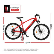 Everfit 26 Inch Electric Bike Mountain Bicycle eBike Built-in Battery 250W EBIKE-C-26IN-ALU-RD