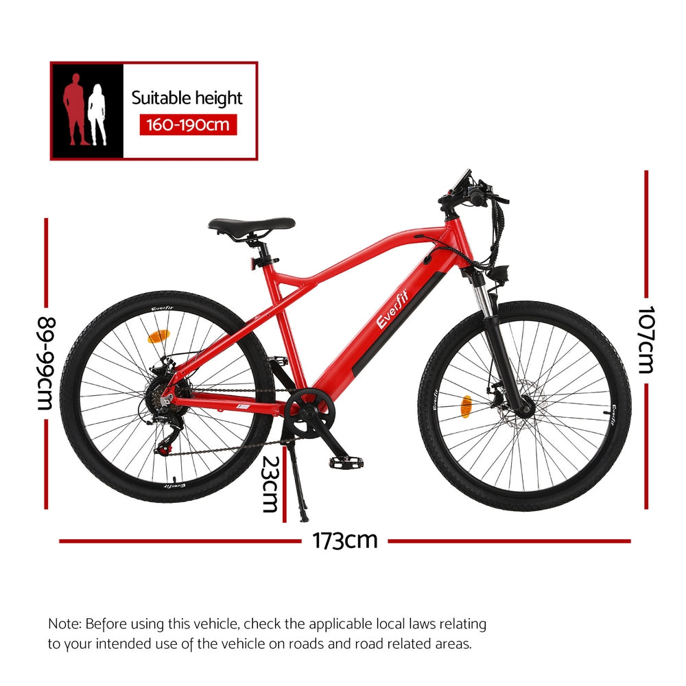 Everfit 26 Inch Electric Bike Mountain Bicycle eBike Built-in Battery 250W EBIKE-C-26IN-ALU-RD