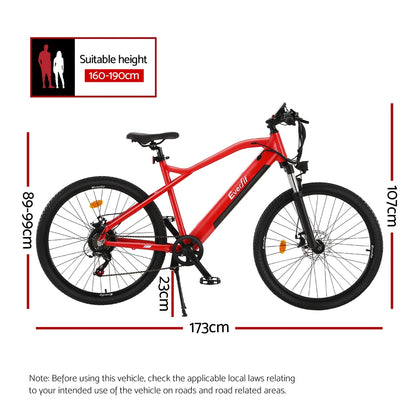 Everfit 26 Inch Electric Bike Mountain Bicycle eBike Built-in Battery 250W EBIKE-C-26IN-ALU-RD