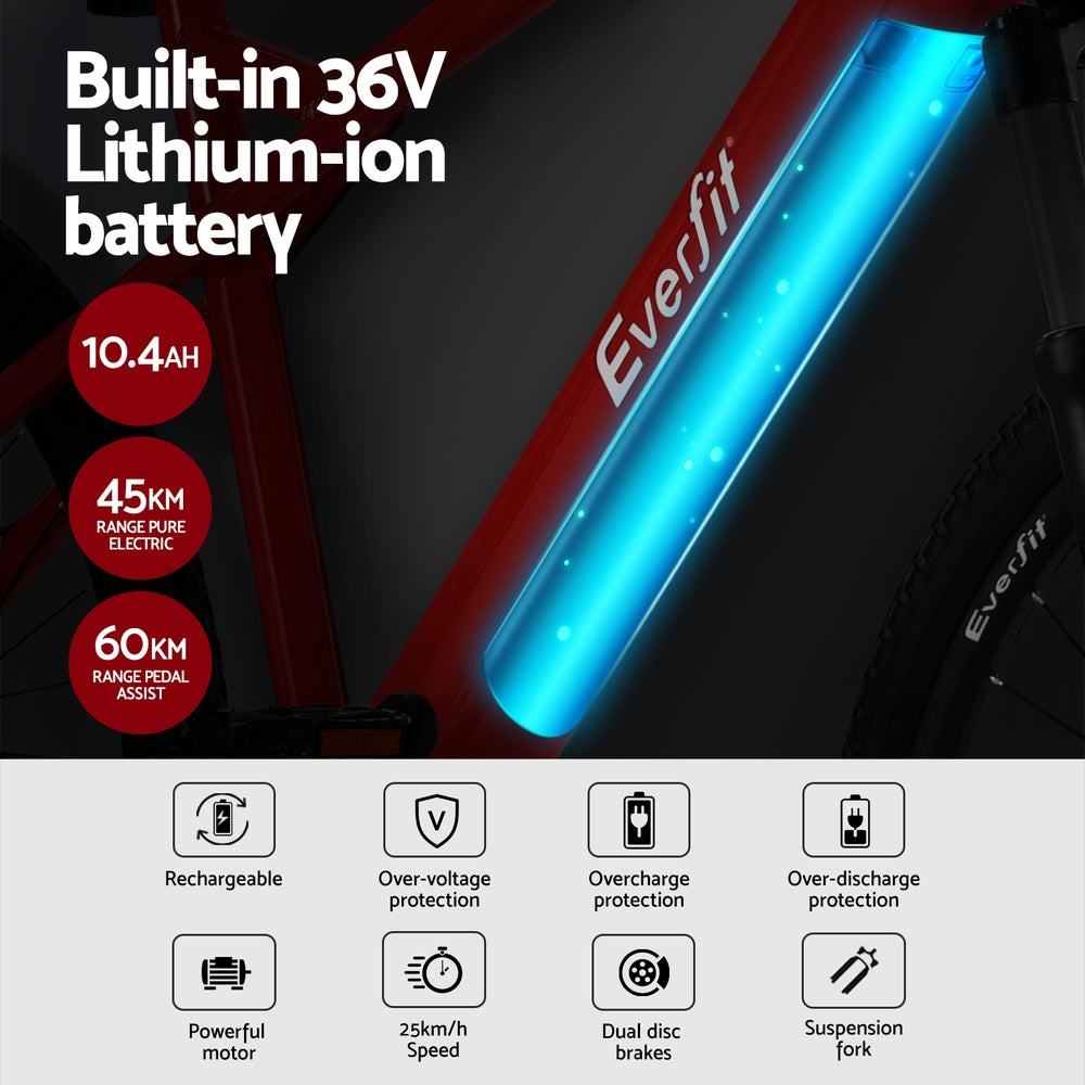 Everfit 26 Inch Electric Bike Mountain Bicycle eBike Built-in Battery 250W EBIKE-C-26IN-ALU-RD