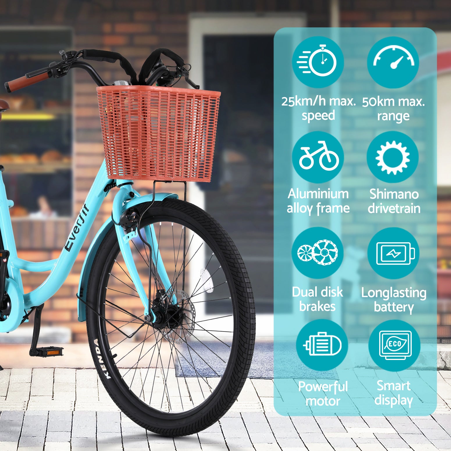 Everfit 26" Electric Bike City Bicycle eBike e-Bike Commuter w/ Battery BL EBIKE-C-CITY-BL-BAS