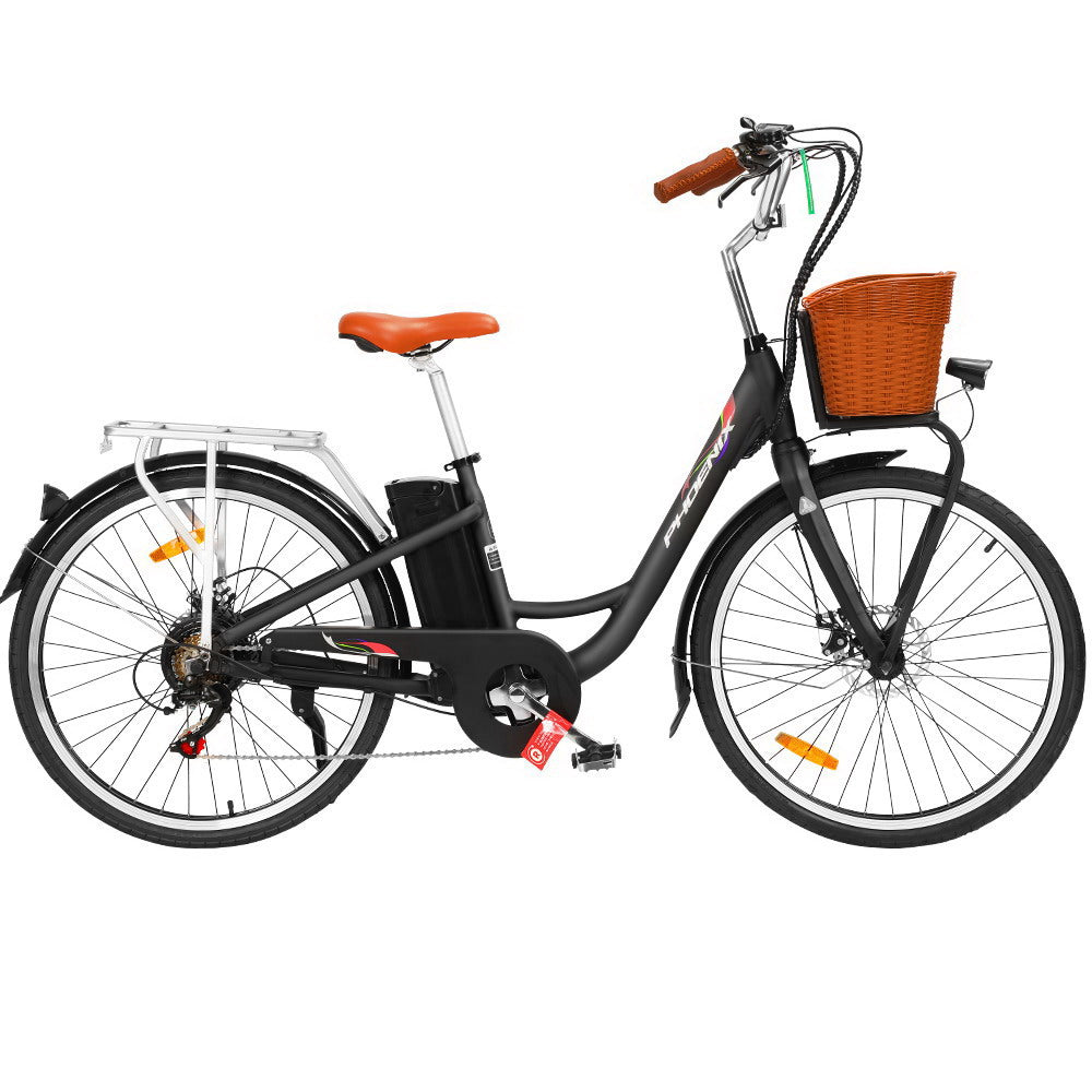 Phoenix 26 Inch Electric Bike Urban Bicycle eBike Removable Battery Black EBIKE-CITY-26-BK-BAS