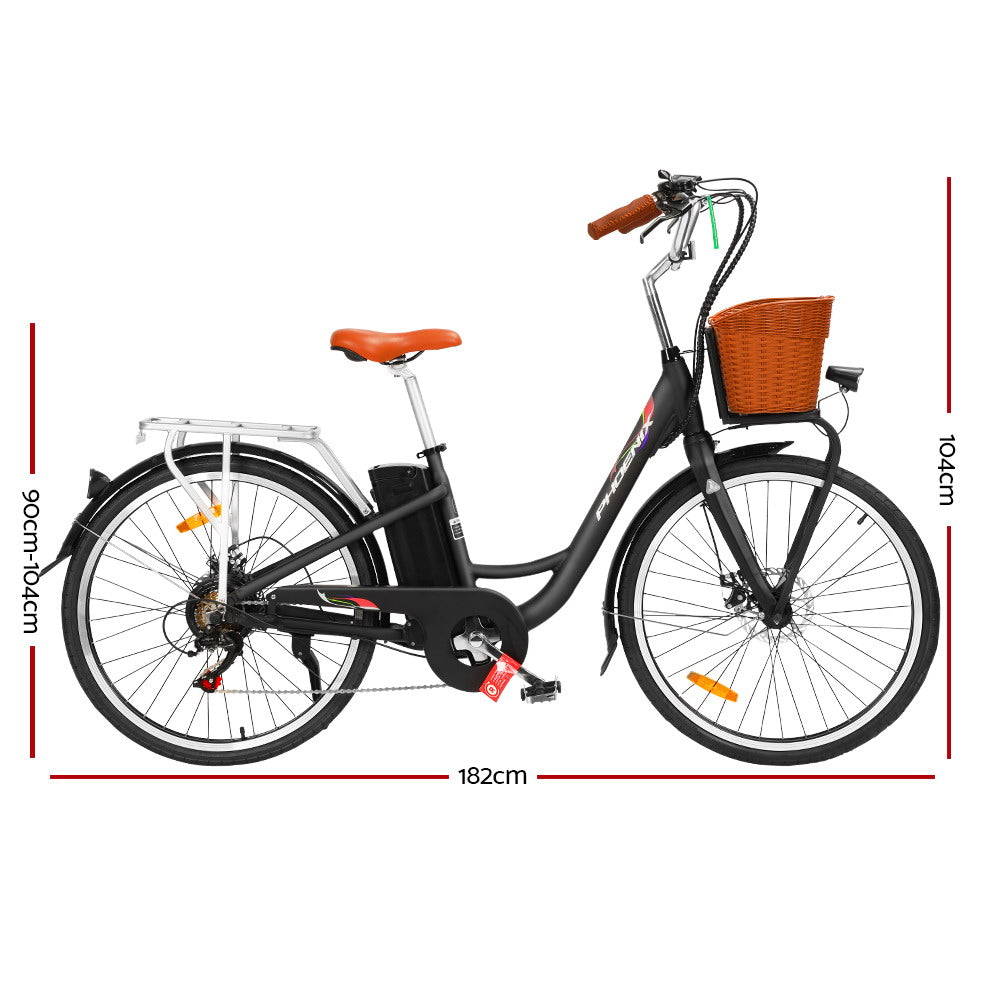 Phoenix 26 Inch Electric Bike Urban Bicycle eBike Removable Battery Black EBIKE-CITY-26-BK-BAS
