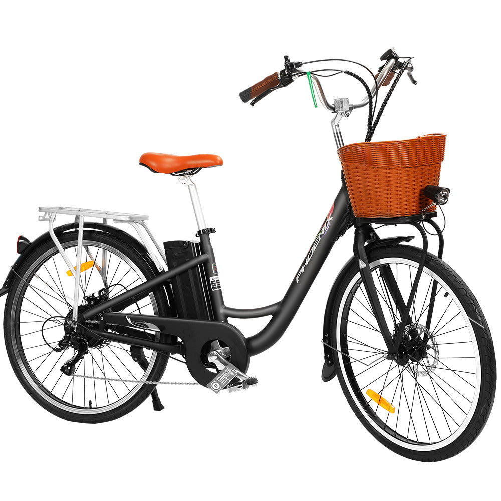 Phoenix 26 Inch Electric Bike Urban Bicycle eBike Removable Battery Black EBIKE-CITY-26-BK-BAS