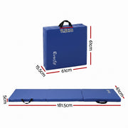 Everfit 180x60cm Gymnastics Mats Folding Exercise Floor Mat Portable 3 Fold Tumbling Mat Blue