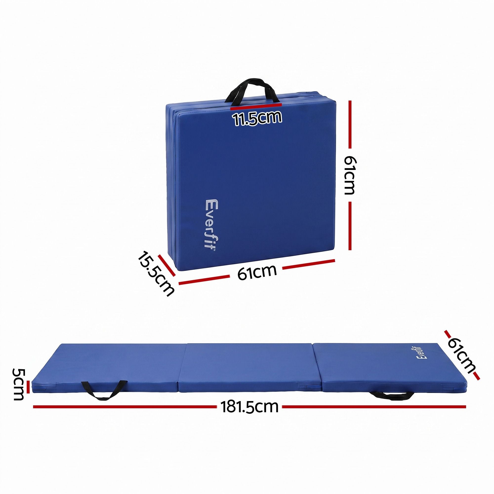 Everfit 180x60cm Gymnastics Mats Folding Exercise Floor Mat Portable 3 Fold Tumbling Mat Blue