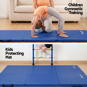 Everfit 180x60cm Gymnastics Mats Folding Exercise Floor Mat Portable 3 Fold Tumbling Mat Blue