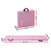 Everfit 180x60cm Gymnastics Mats Folding Exercise Floor Mat Portable 3 Fold Tumbling Mat Pink