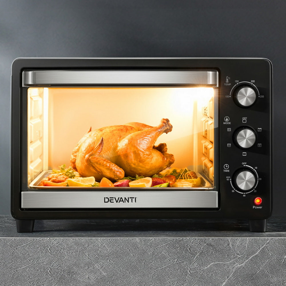 Devanti 30L Convection Oven Electric Fryer Ovens 1600W ECO-B-NHP-30L-BK