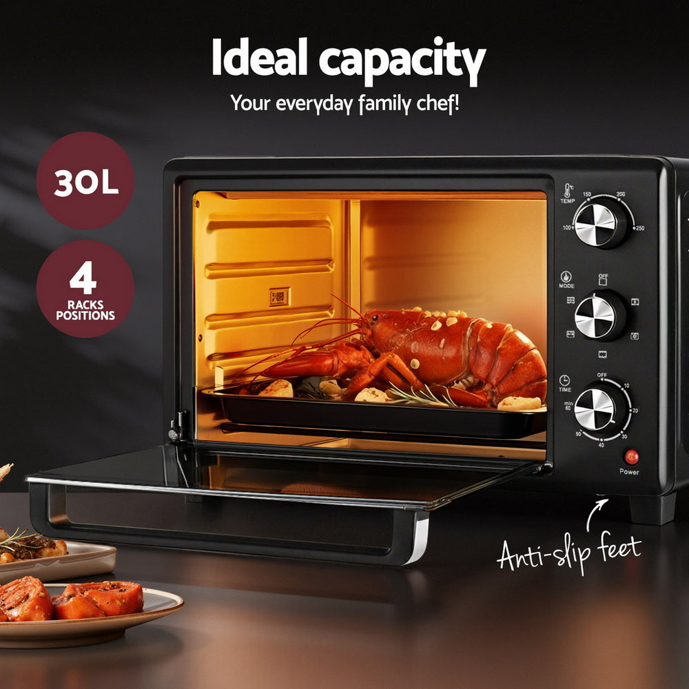 Devanti 30L Convection Oven Electric Fryer Ovens 1600W ECO-B-NHP-30L-BK