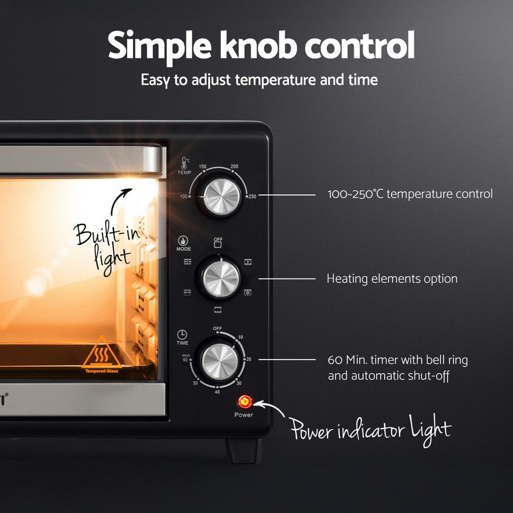 Devanti 30L Convection Oven Electric Fryer Ovens 1600W ECO-B-NHP-30L-BK