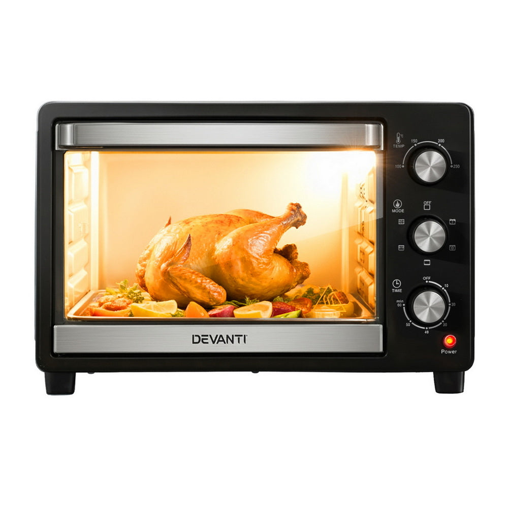 Devanti 30L Convection Oven Electric Fryer Ovens 1600W ECO-B-NHP-30L-BK