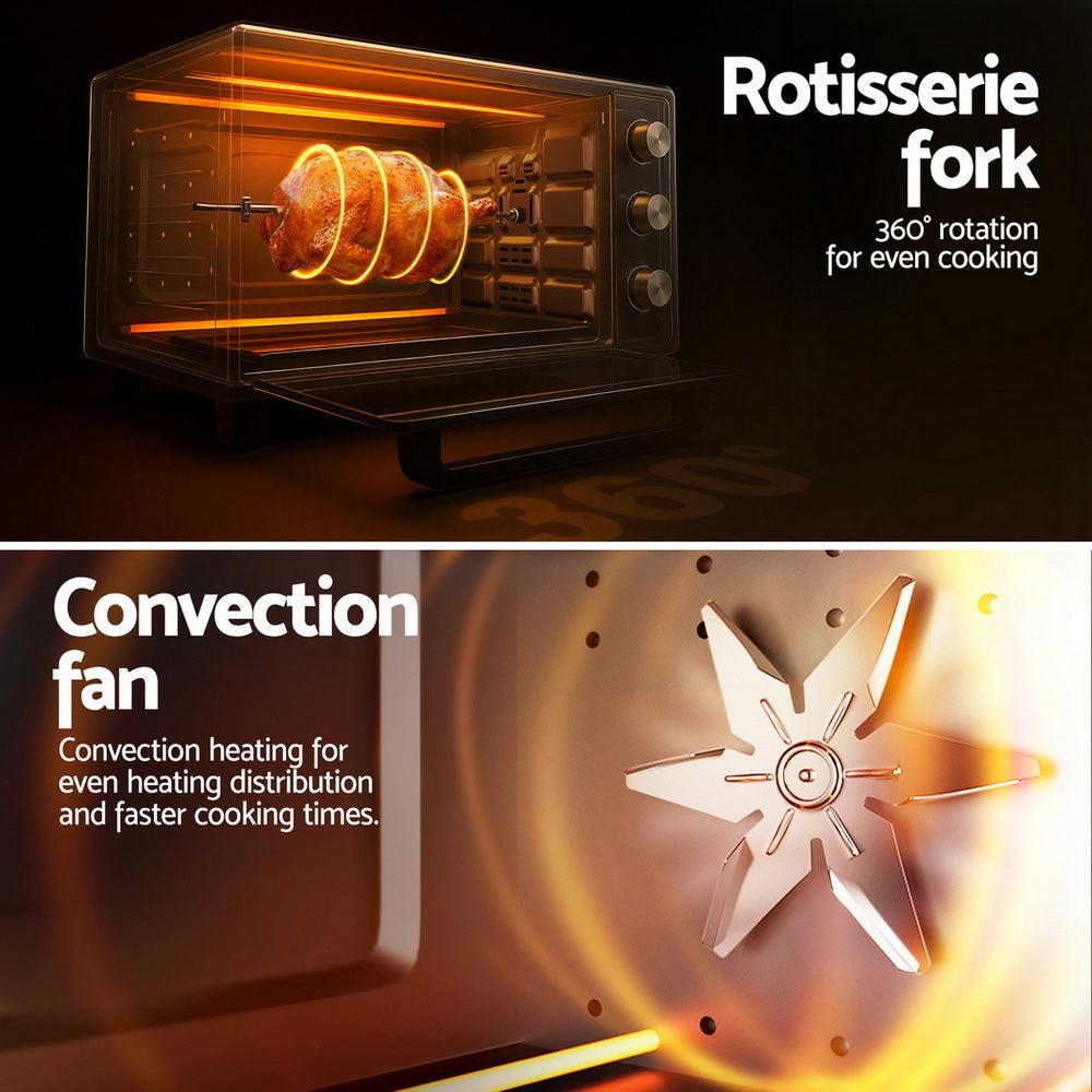 Devanti 30L Convection Oven Electric Fryer Ovens 1600W ECO-B-NHP-30L-BK