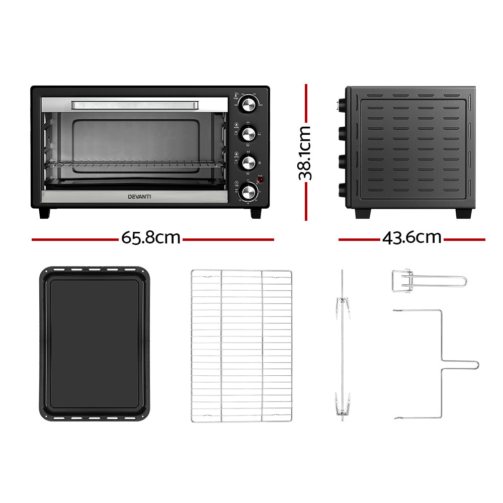 Devanti 60L Convection Oven Electric Fryer Ovens 2000W ECO-B-NHP-60L-BK
