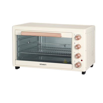 Devanti 60L Convection Oven Electric Fryer Ovens 2000W Cream ECO-B-NHP-60L-CR