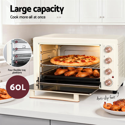 Devanti 60L Convection Oven Electric Fryer Ovens 2000W Cream ECO-B-NHP-60L-CR