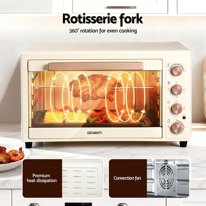 Devanti 60L Convection Oven Electric Fryer Ovens 2000W Cream ECO-B-NHP-60L-CR