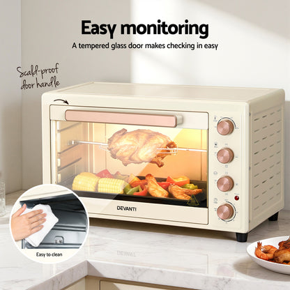 Devanti 60L Convection Oven Electric Fryer Ovens 2000W Cream ECO-B-NHP-60L-CR
