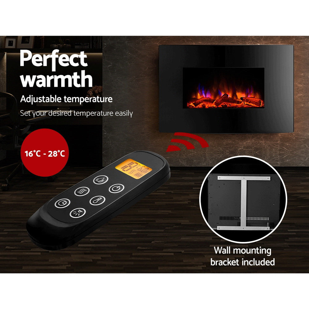 Devanti Electric Fireplace Fire Heater 2000W EFL-B-159-2000-BK