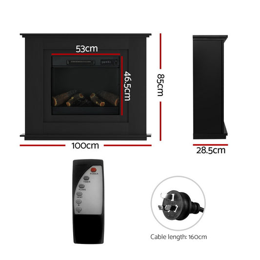 Devanti Electric Fireplace Fire Heater 2000W Black EFL-B-2000-FRAME-BK