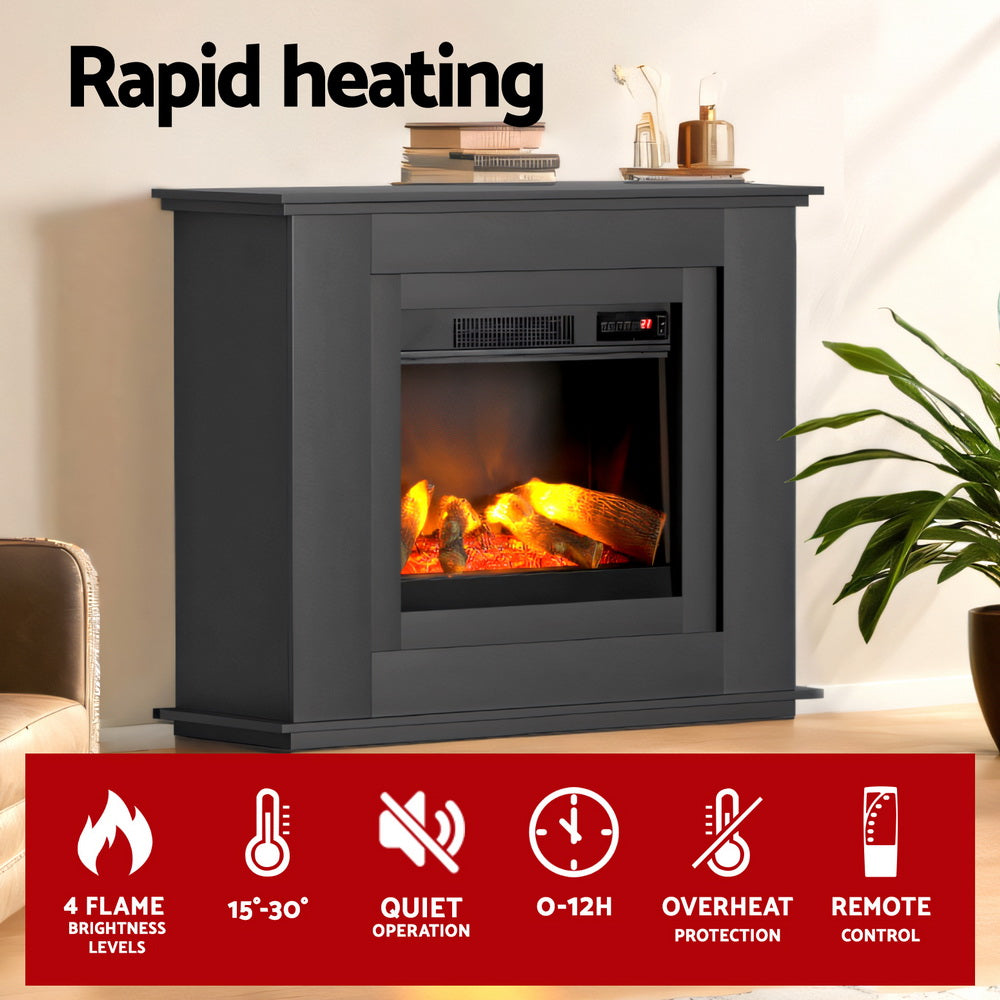 Devanti Electric Fireplace Fire Heater 2000W Black EFL-B-2000-FRAME-BK