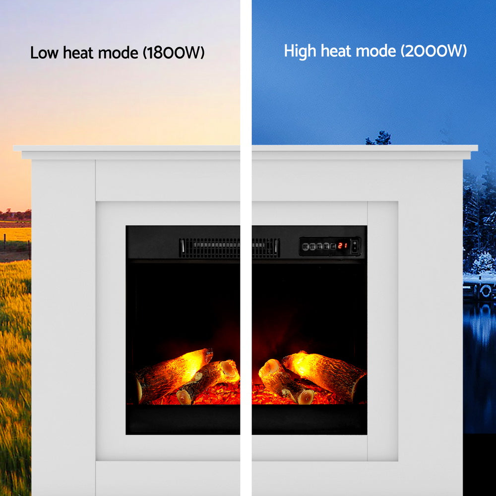 Devanti Electric Fireplace Fire Heater 2000W White EFL-B-2000-FRAME-WH