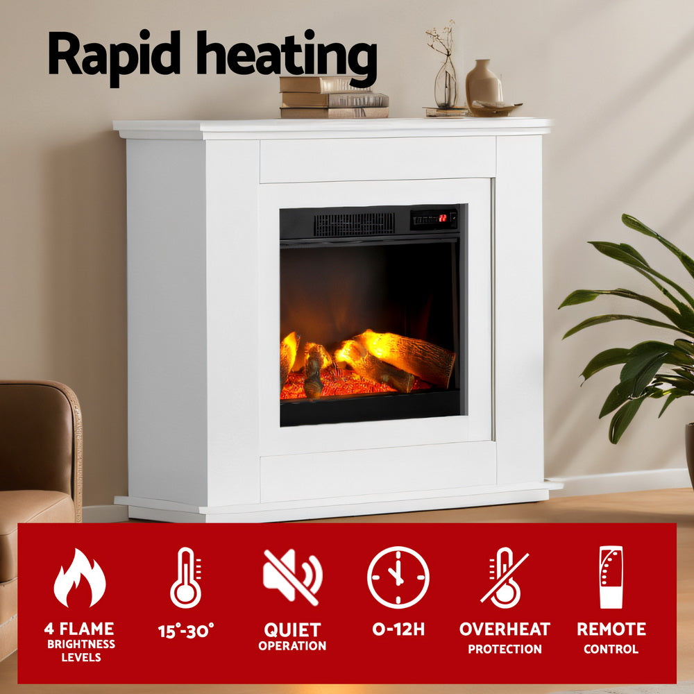 Devanti Electric Fireplace Fire Heater 2000W White EFL-B-2000-FRAME-WH