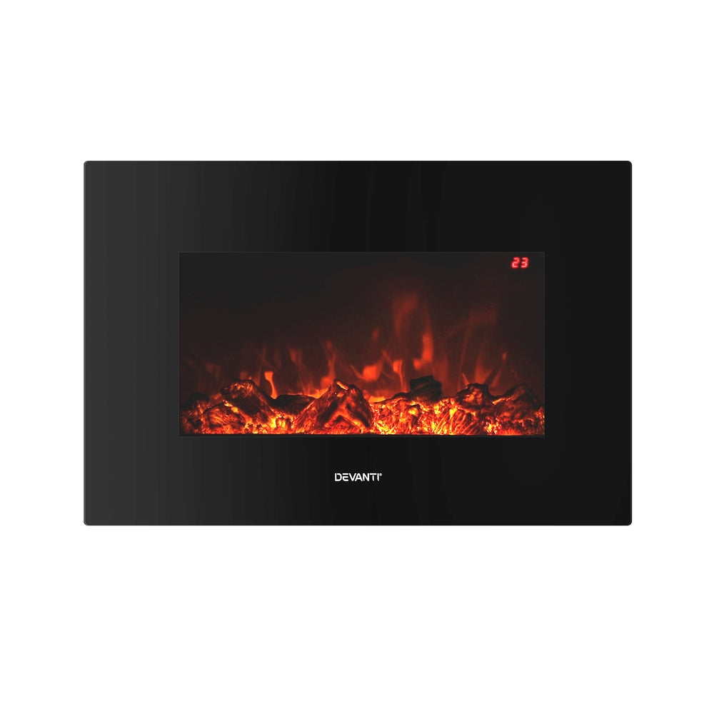 Devanti Electric Fireplace Fire Heater 2000W Black EFL-D-03B-2000-BK