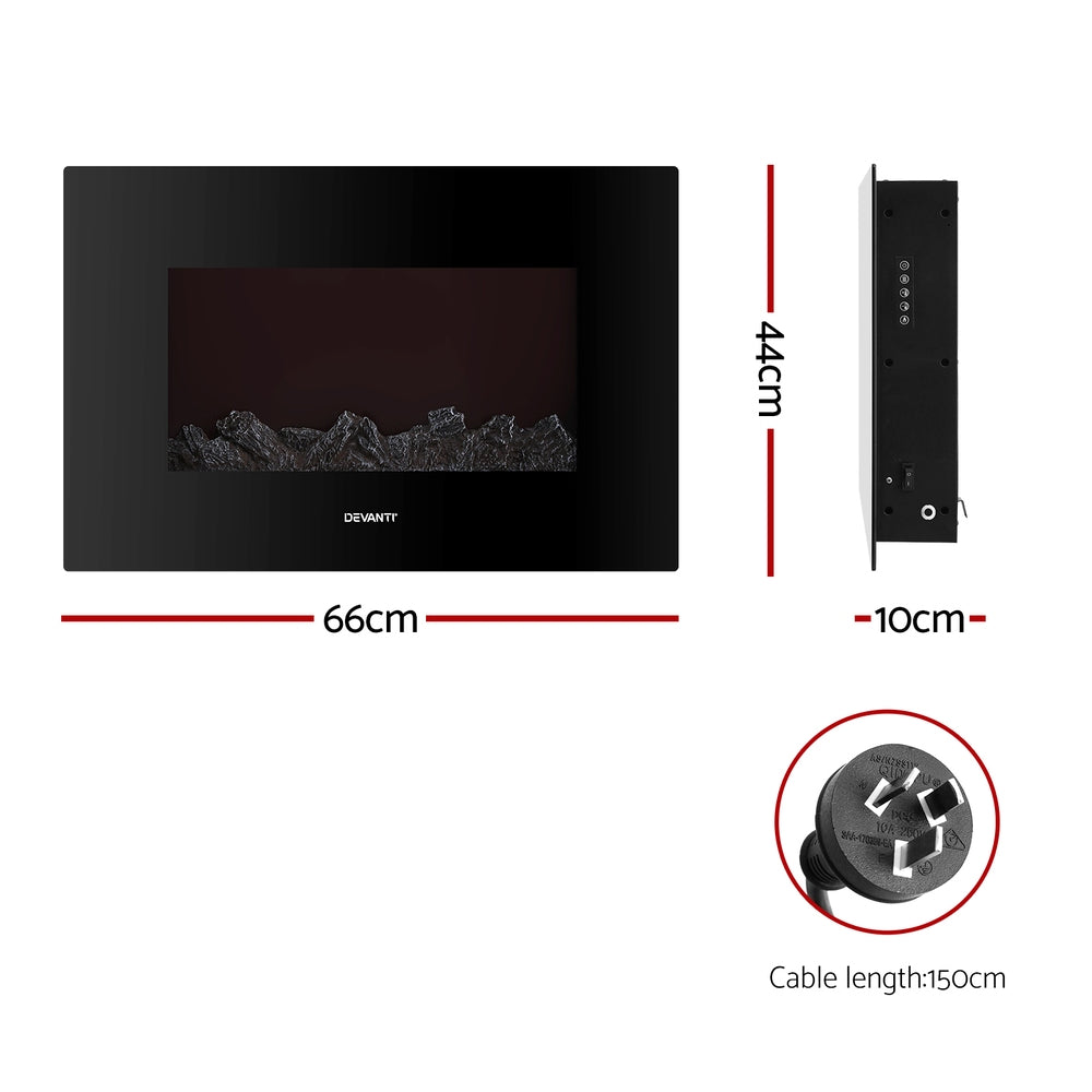 Devanti Electric Fireplace Fire Heater 2000W Black EFL-D-03B-2000-BK