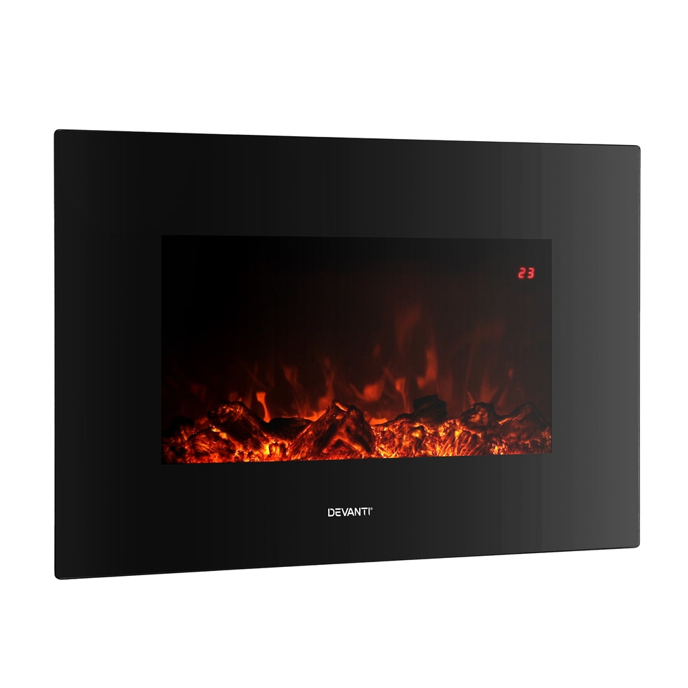 Devanti Electric Fireplace Fire Heater 2000W Black EFL-D-03B-2000-BK
