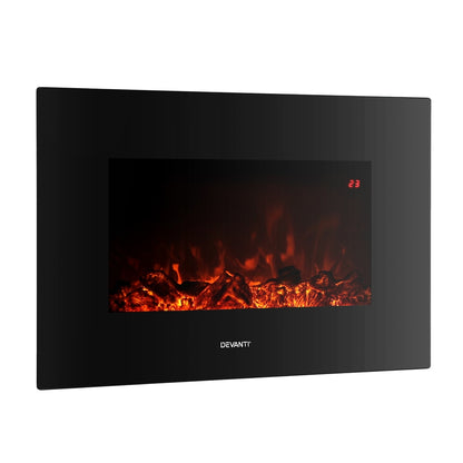 Devanti Electric Fireplace Fire Heater 2000W Black EFL-D-03B-2000-BK