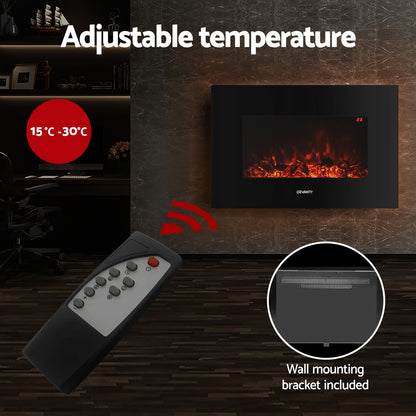 Devanti Electric Fireplace Fire Heater 2000W Black EFL-D-03B-2000-BK