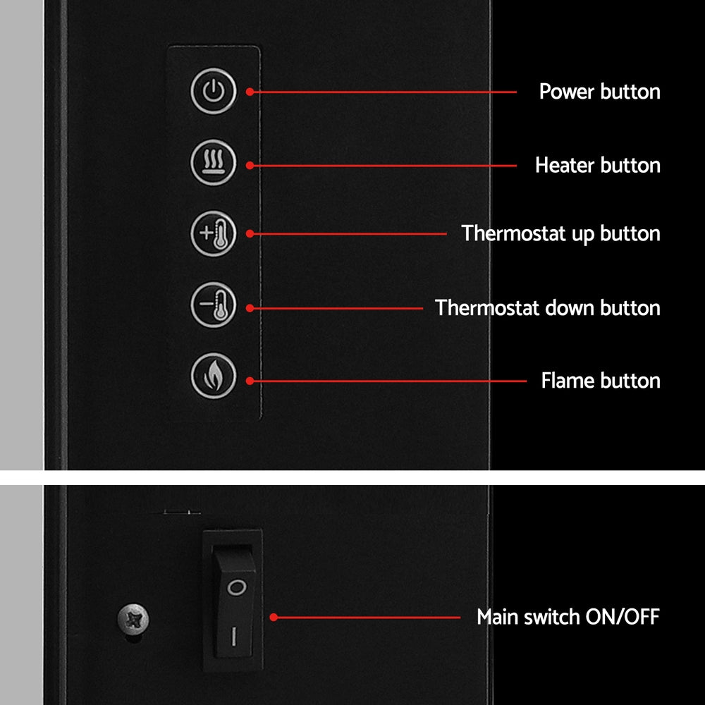 Devanti Electric Fireplace Fire Heater 2000W Black EFL-D-03B-2000-BK