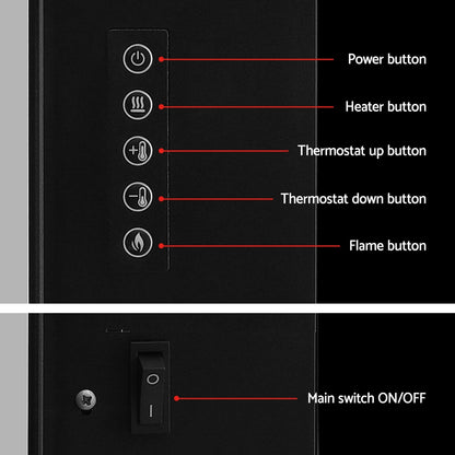 Devanti Electric Fireplace Fire Heater 2000W Black EFL-D-03B-2000-BK