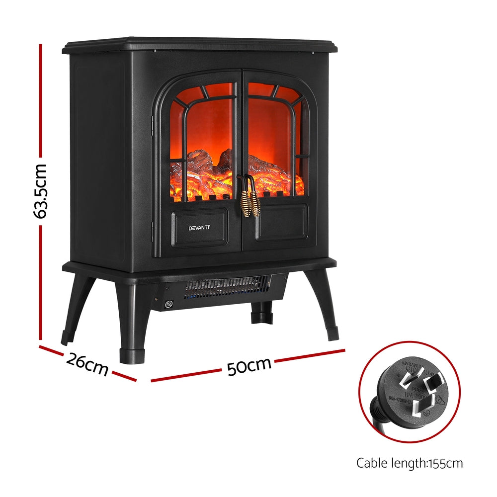 Devanti Electric Fireplace Fire Heaters 2000W EFL-D-11B-1800-BK