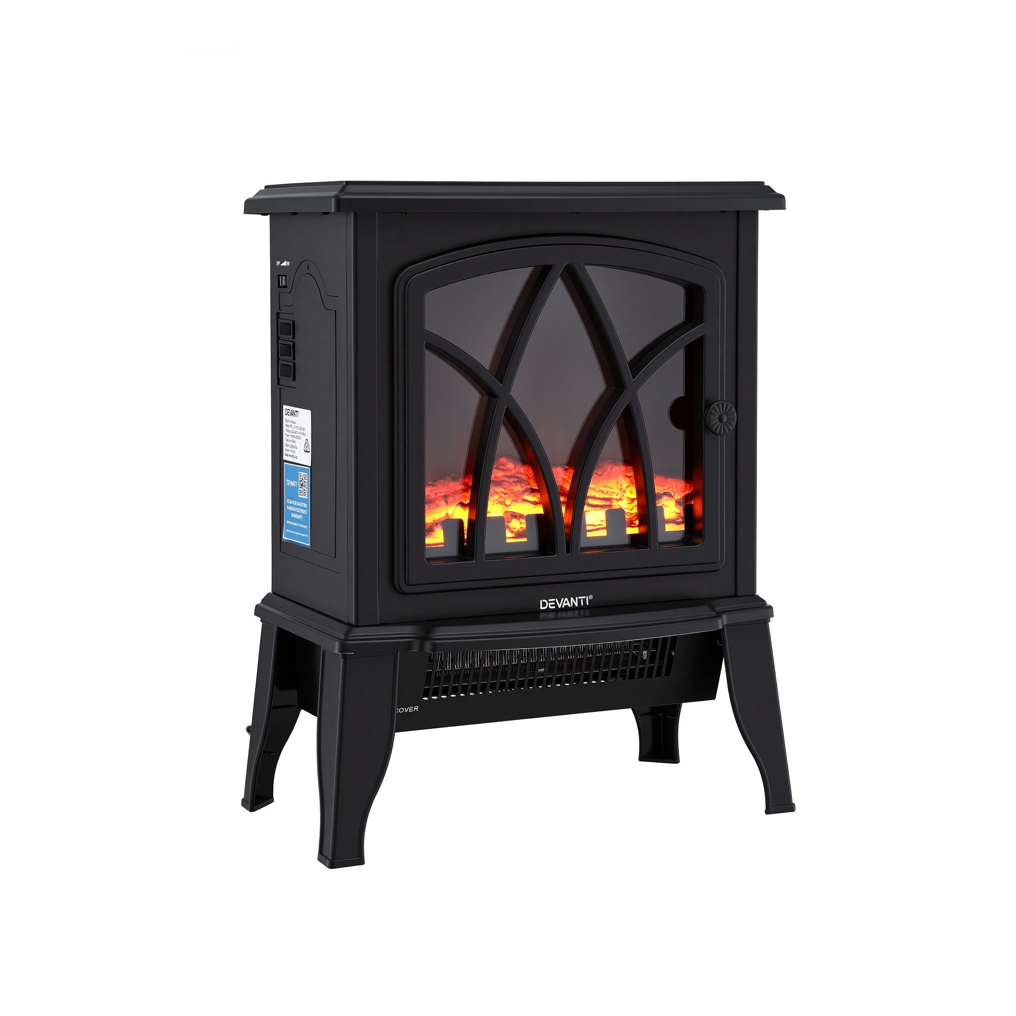 Devanti 2000W Electric Fireplace Heater Stove Freestanding 3D Flame Effect Indoor Space Heaters EFL-D-19C-2000-BK