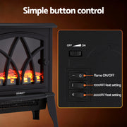 Devanti 2000W Electric Fireplace Heater Stove Freestanding 3D Flame Effect Indoor Space Heaters EFL-D-19C-2000-BK