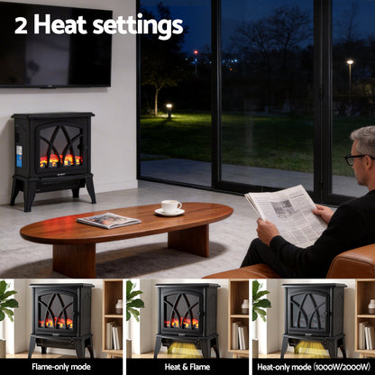 Devanti 2000W Electric Fireplace Heater Stove Freestanding 3D Flame Effect Indoor Space Heaters EFL-D-19C-2000-BK
