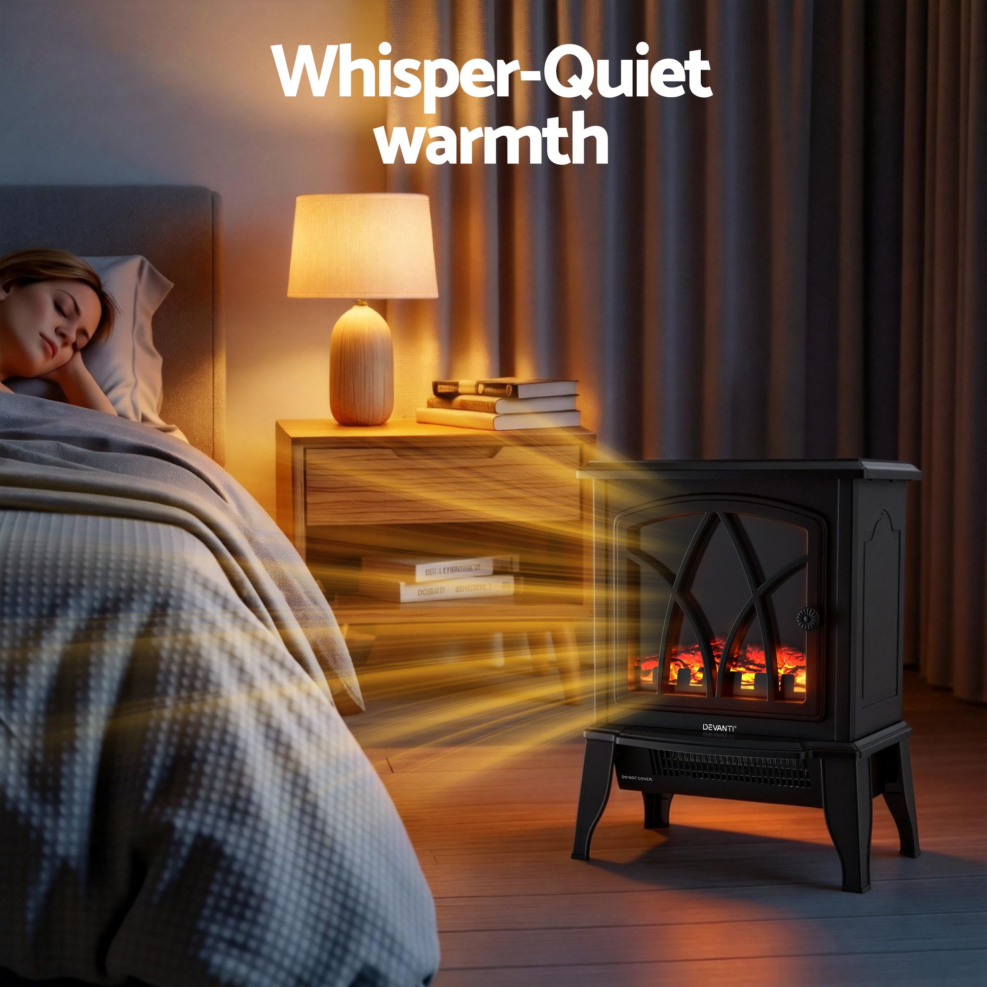 Devanti 2000W Electric Fireplace Heater Stove Freestanding 3D Flame Effect Indoor Space Heaters EFL-D-19C-2000-BK
