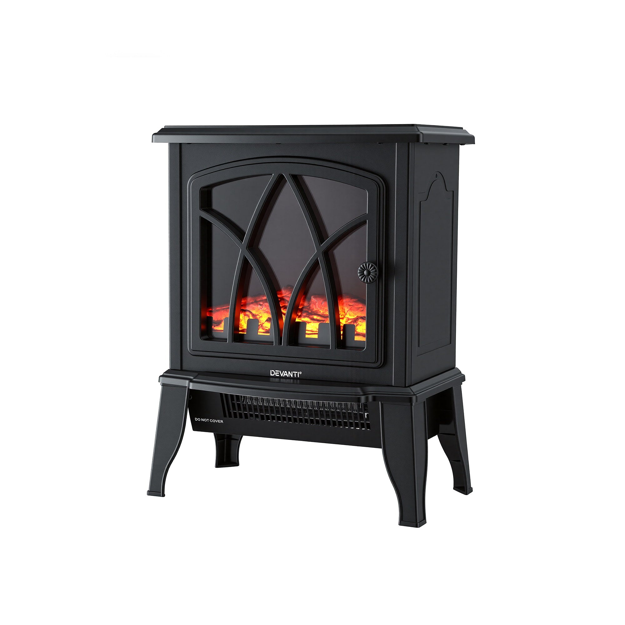 Devanti 2000W Electric Fireplace Heater Stove Freestanding 3D Flame Effect Indoor Space Heaters EFL-D-19C-2000-BK