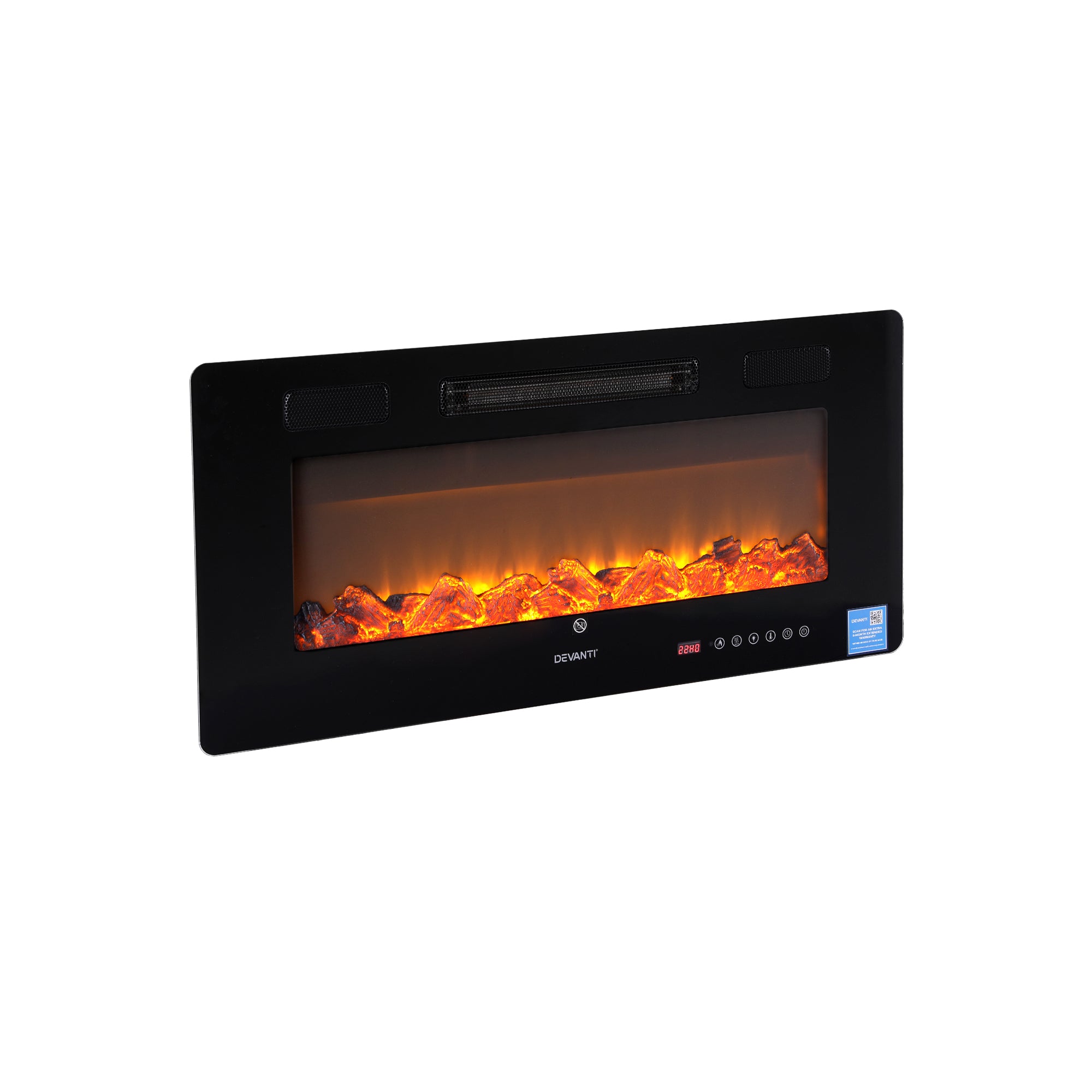Devanti Electric Fireplace Fire Heater Wall Mounted Insert 3D Flame 1800W Remote Control EFL-D-YH23-2000-BK