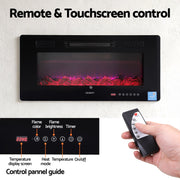 Devanti Electric Fireplace Fire Heater Wall Mounted Insert 3D Flame 1800W Remote Control EFL-D-YH23-2000-BK