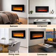 Devanti Electric Fireplace Fire Heater Wall Mounted Insert 3D Flame 1800W Remote Control EFL-D-YH23-2000-BK